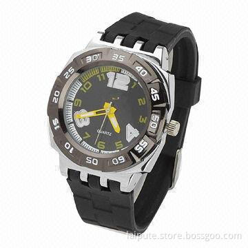 Silicone sport watch, fashionable with rotating bezel